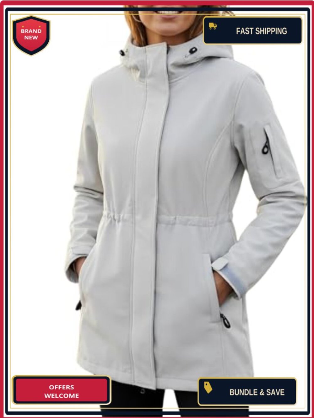 Waterproof Fleece Lined Long Rain Jacket with Hood for Women